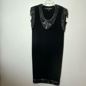 Elegant Black Beaded Midi Dress